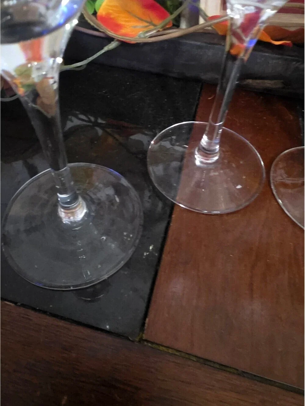 Vintage Black White Floral Silver Rim Wine Glasses Set of 4